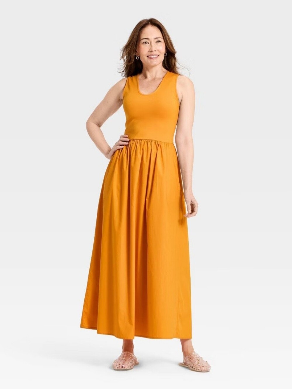 Women's Knit Woven Midi Dress A New - Day Mango Orange L
